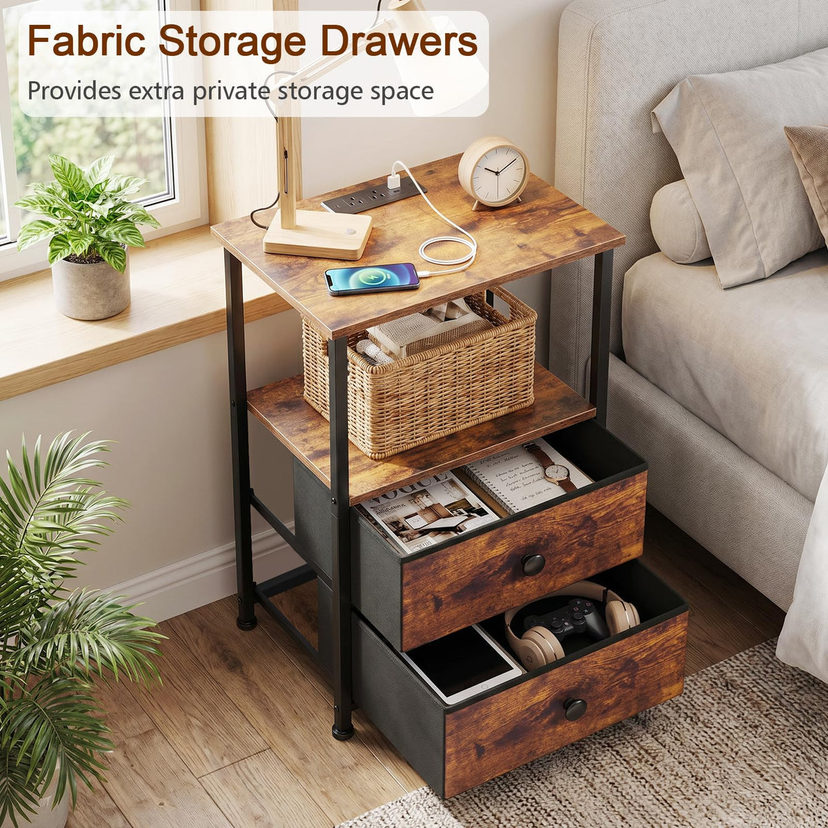 Nightstands Set of 2 with Charging Station J766661