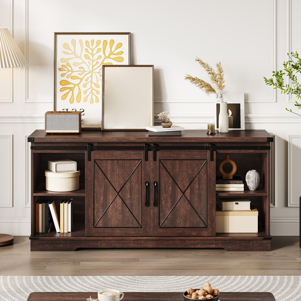 Farmhouse TV Stand with Sliding Barn Doors O329