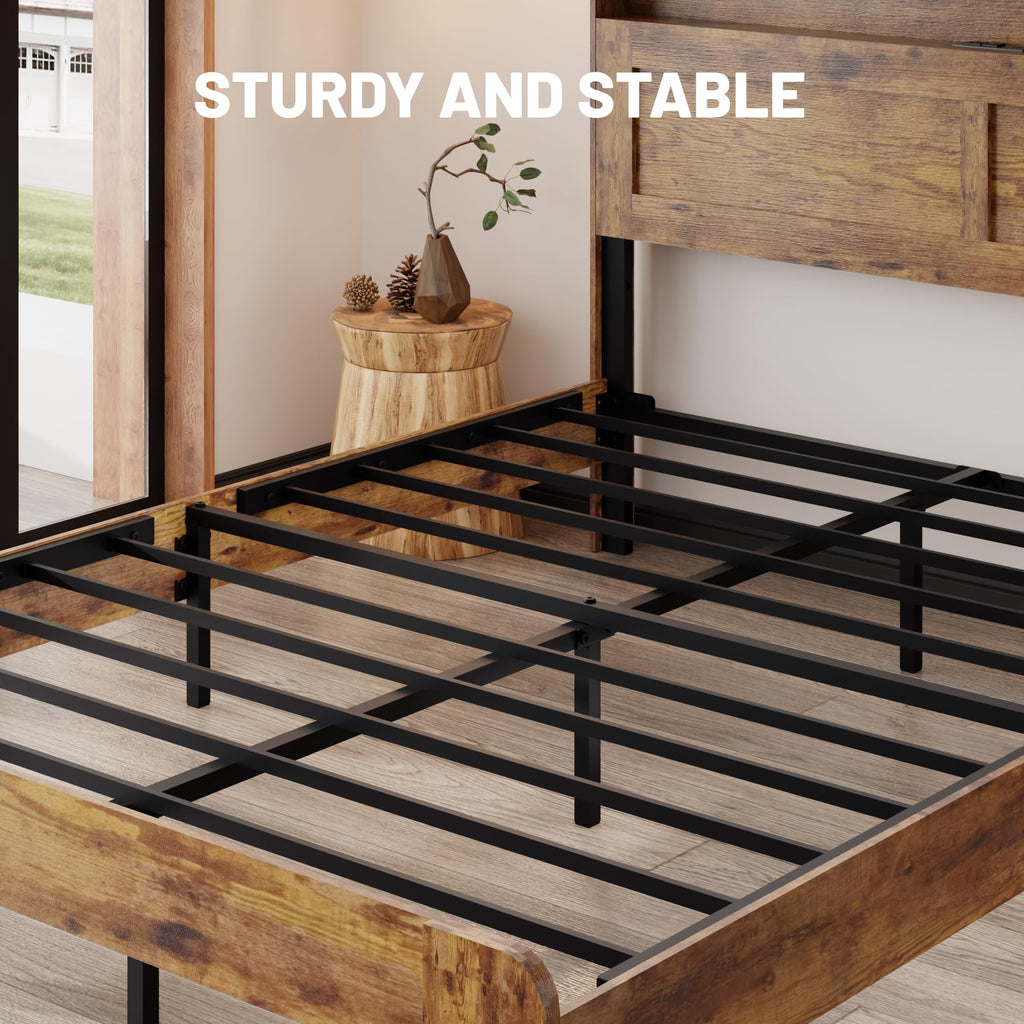 King Size Wooden Bed Frame with Storage Headboard H249420