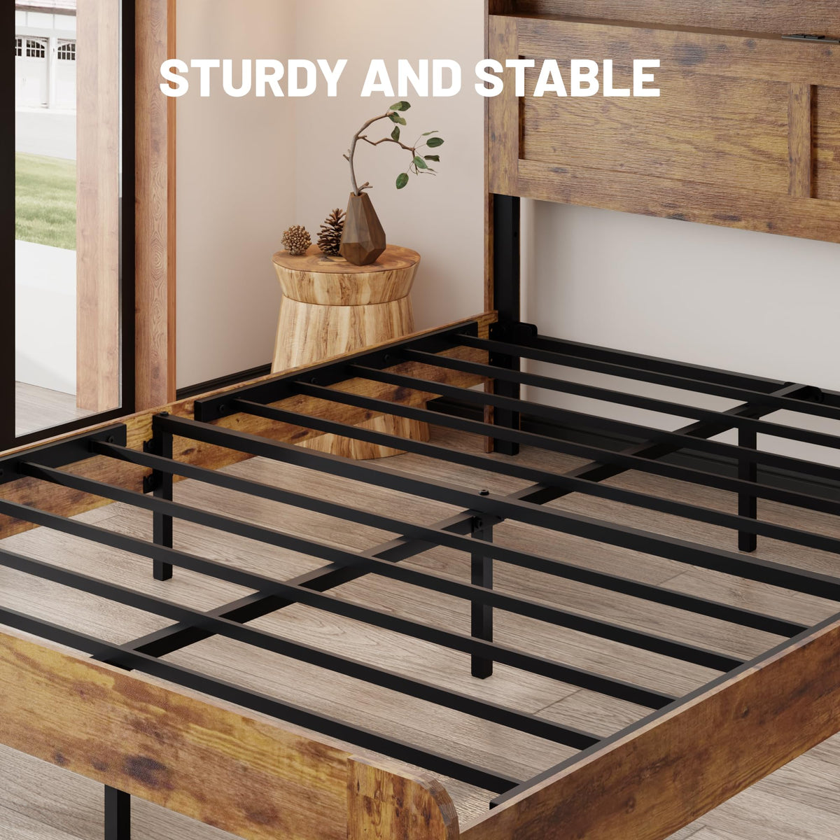 King Size Wooden Bed Frame with Storage Headboard H249420
