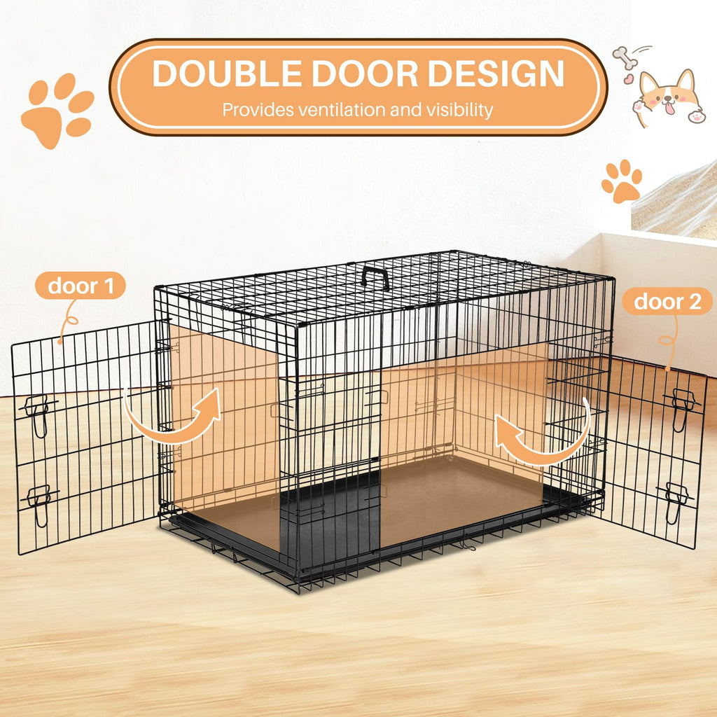 48 Inch Foldable Metal Dog Crate with Divider Panel J49819