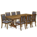 9 Piece Dining Table Set with 8 Light Beige Fabric Chairs R83804