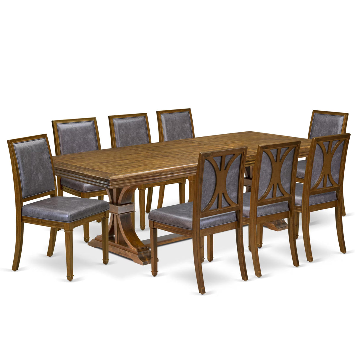 9 Piece Dining Table Set with 8 Light Beige Fabric Chairs R83804