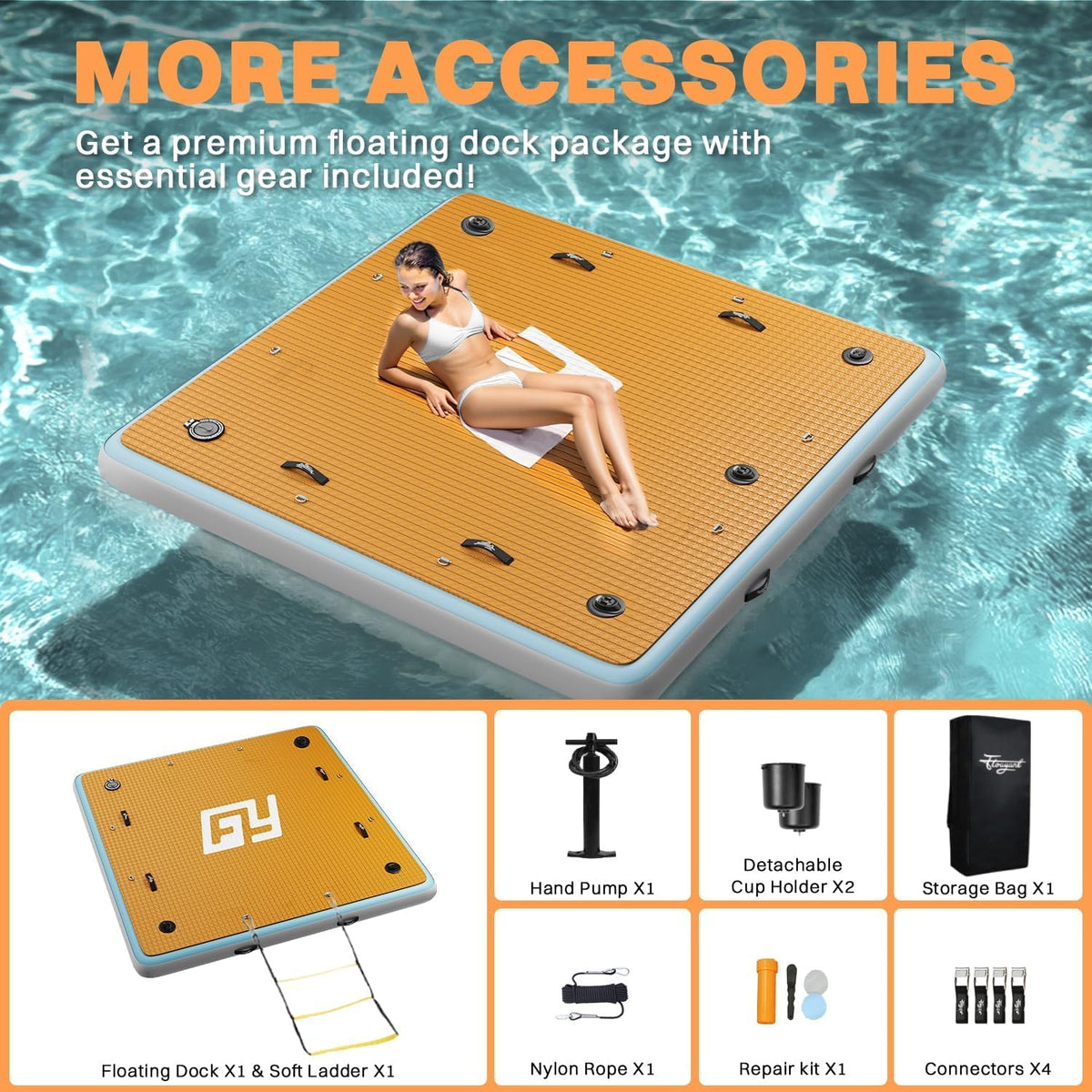 7×7' Inflatable Floating Dock with Ladder D6500