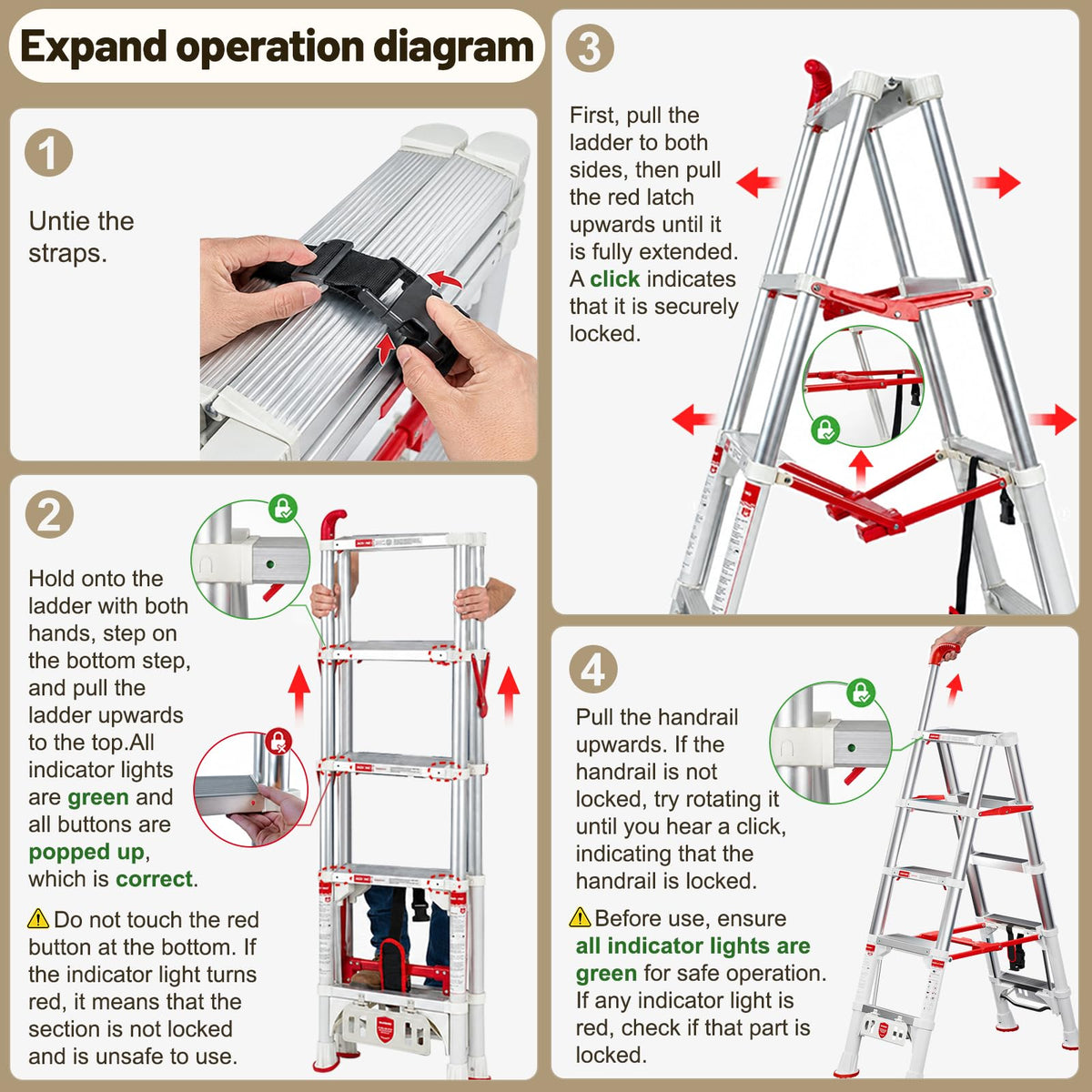 Telescoping Extension Ladder, 4.4FT Folding Step Stool, Aluminum 5 Step Ladder 600lbs Capacity C172700