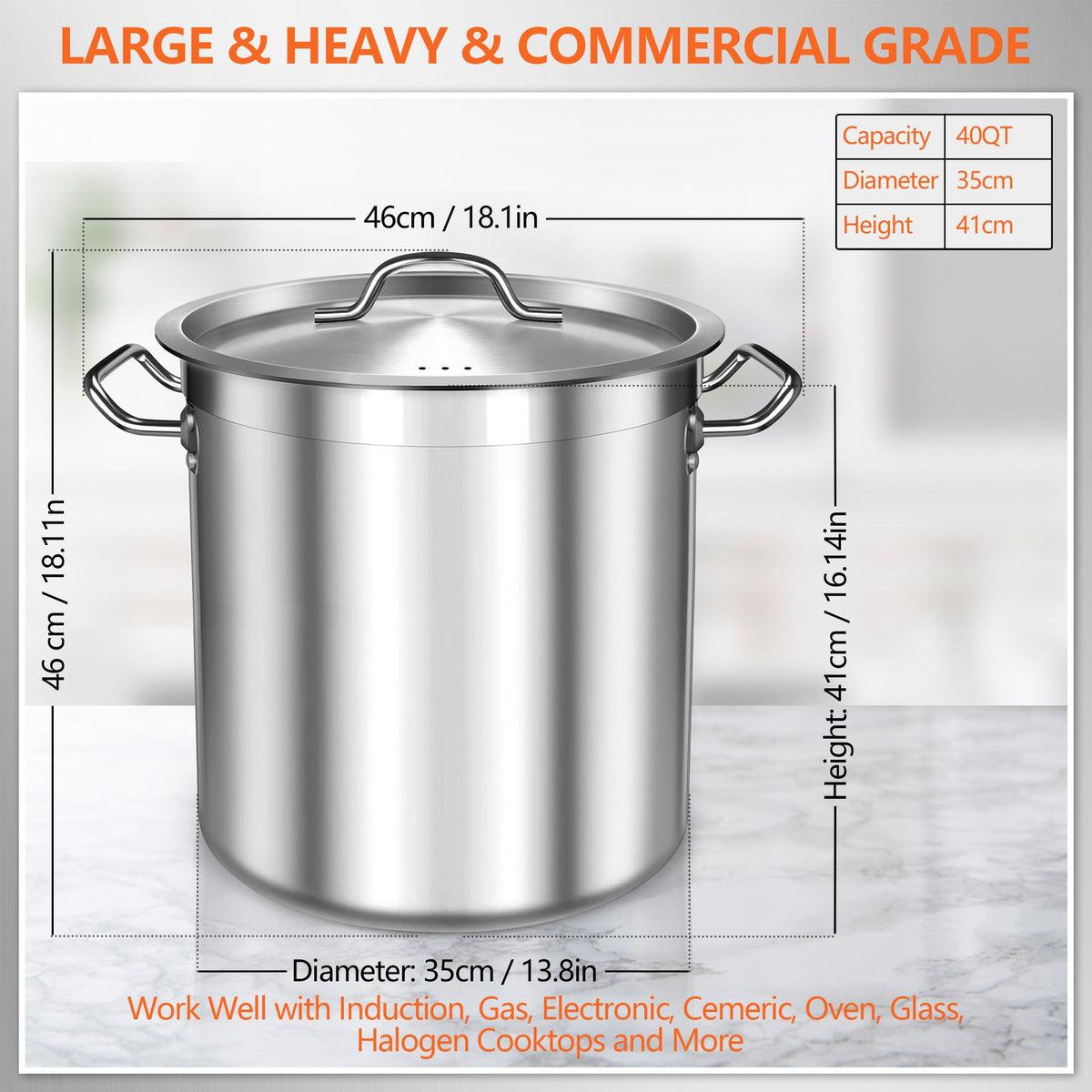 40 Quart Stainless Steel Stock Pot with Lid M649232