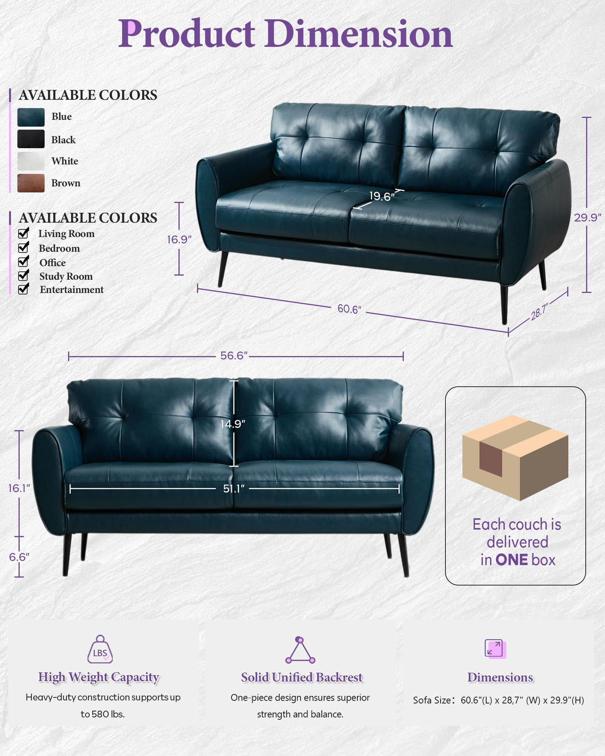 Blue Faux Leather Tufted Loveseat F19529