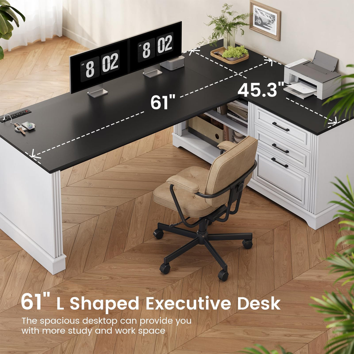 61" L Shaped Desk with Drawers F408