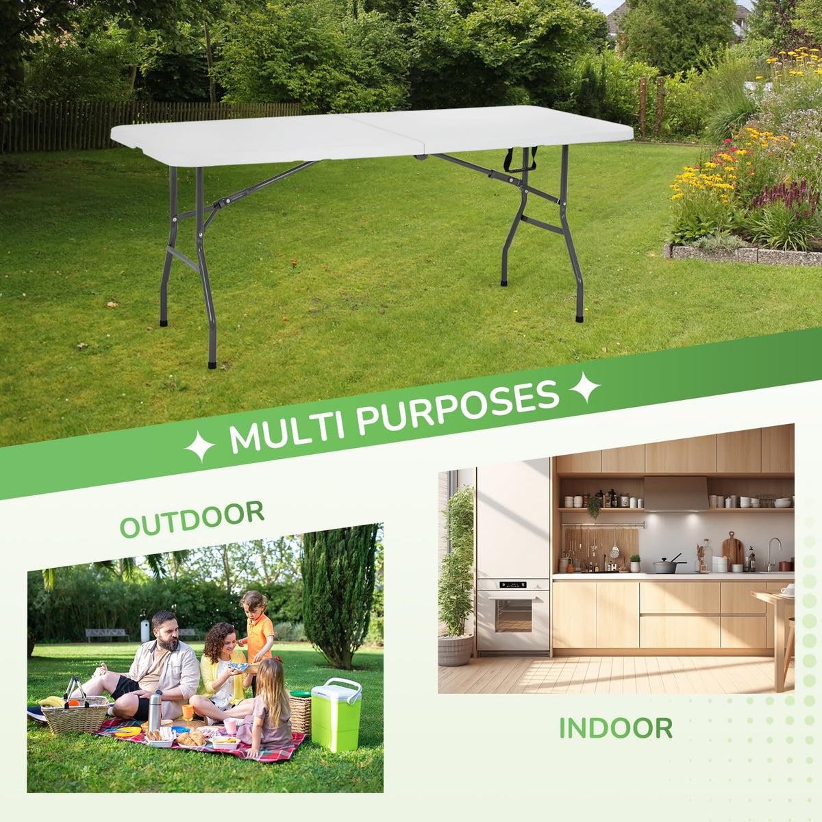 6FT White Portable Plastic Folding Table C465