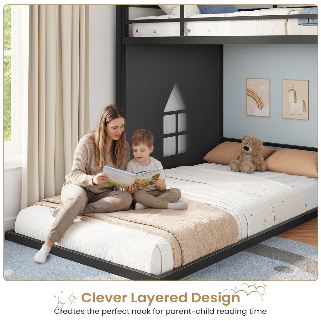 Twin Over Twin L-Shaped Bunk Bed with 9 Storage Drawers, LED Lights, Guardrail & Ladder, Black L15672