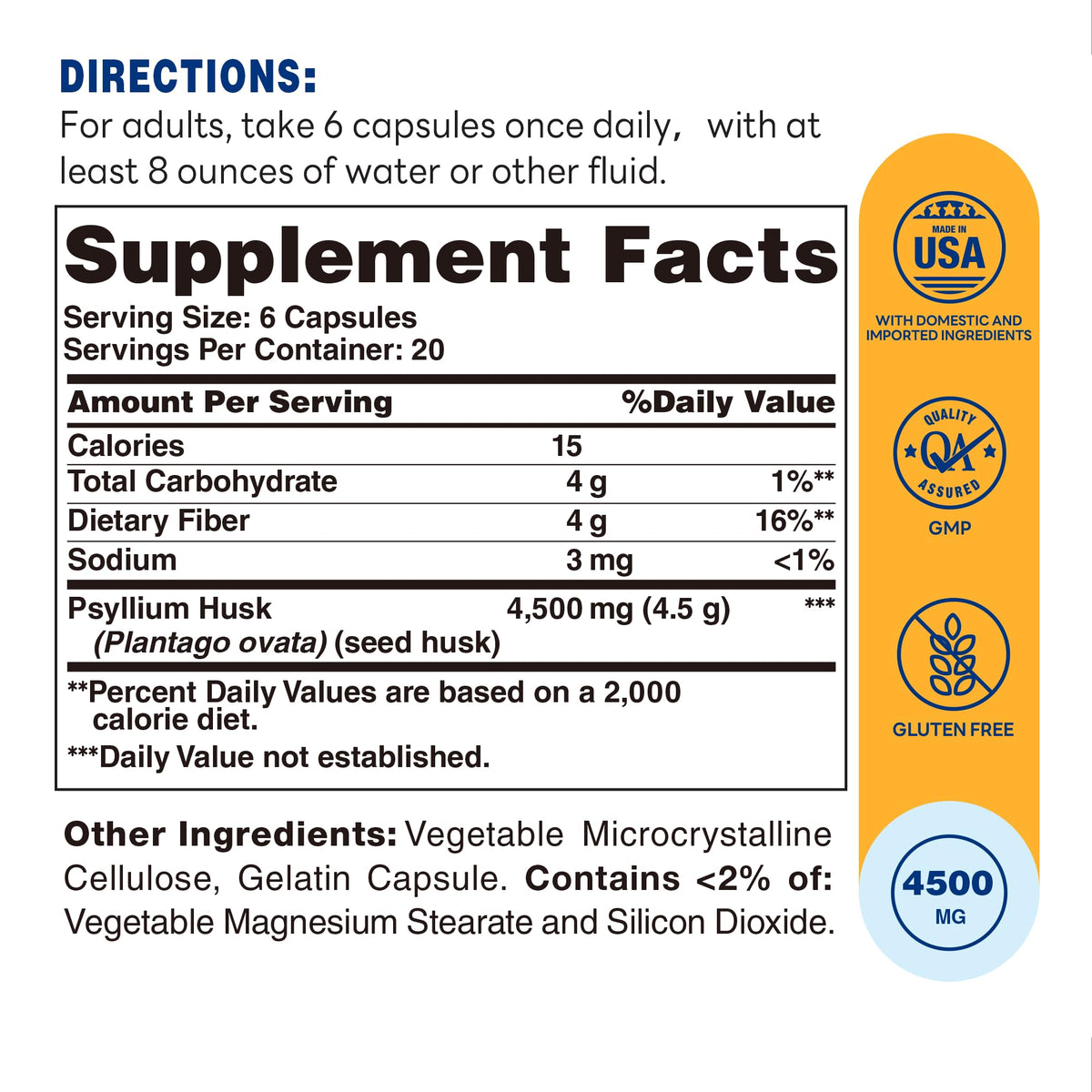 Psyllium Husks Capsules 4500 mg 120 Capsules T934217