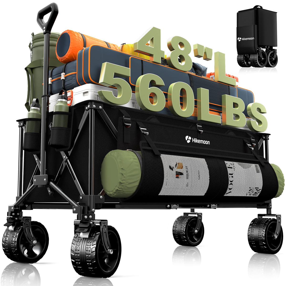 48'' Extra Large Collapsible Wagon with Big Wheels, 300L Black J751