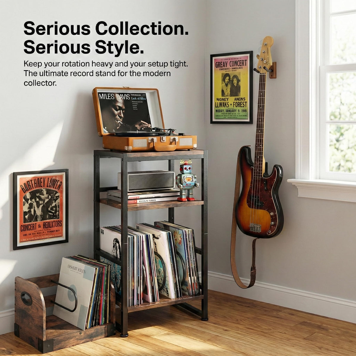 3-Tier Record Player Stand with Storage B520416