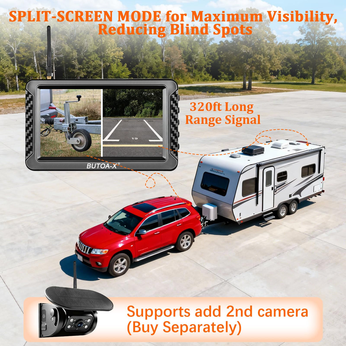 Magnetic Solar Wireless Backup Camera with 5" HD Monitor M3639
