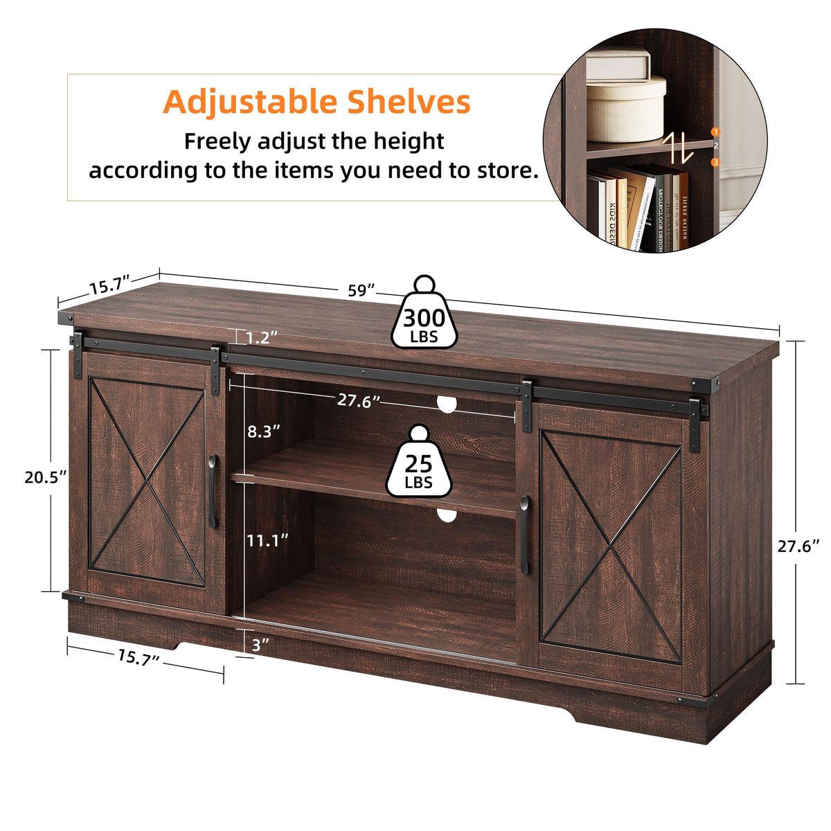 Farmhouse TV Stand with Sliding Barn Doors O329