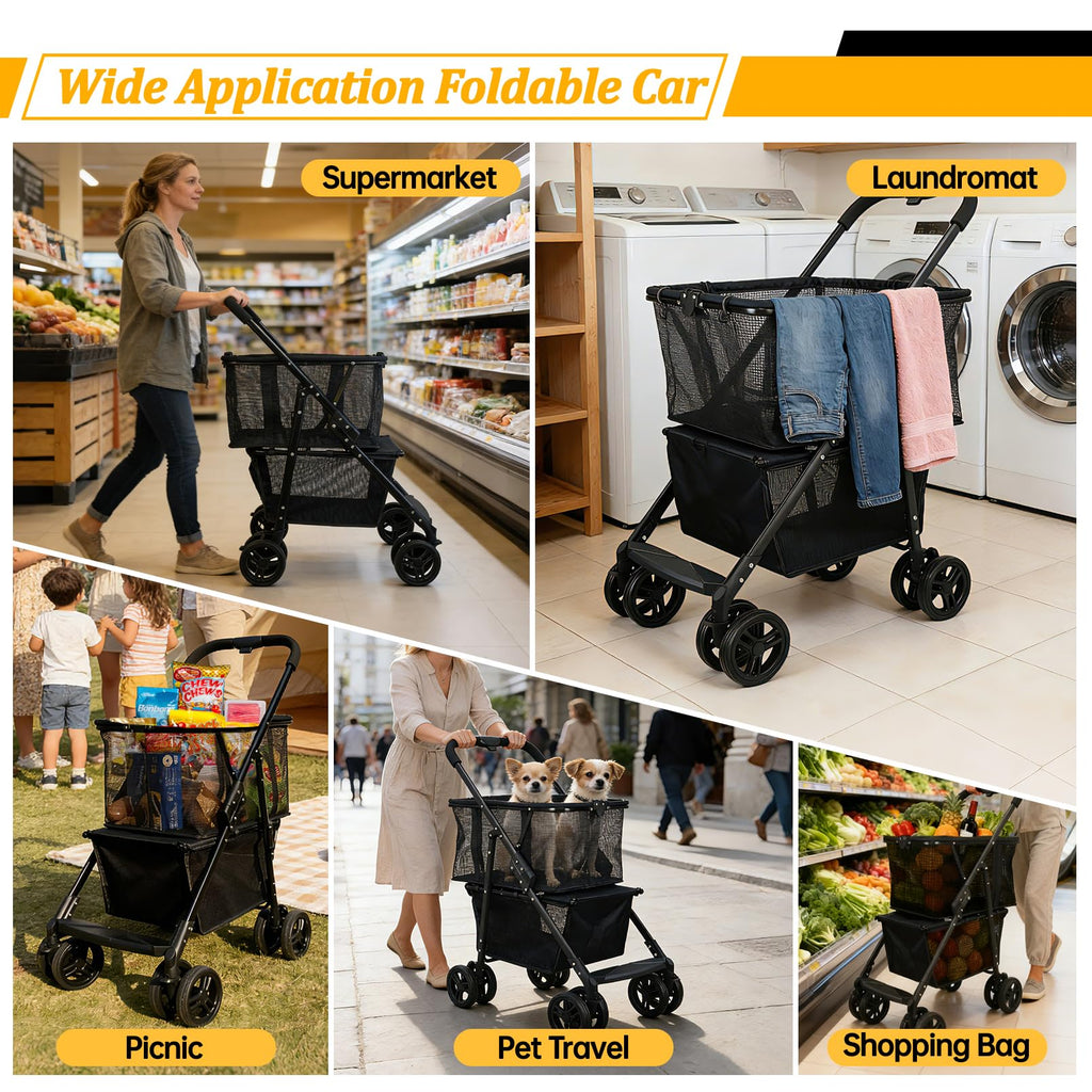 2-in-1 Folding Shopping Cart & Pet Stroller I60013