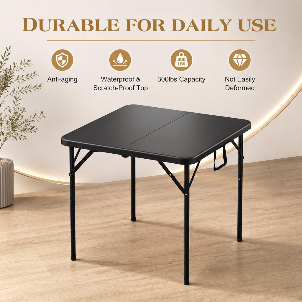 34" Square Folding Card Table with Built-in Handle, Black L8950