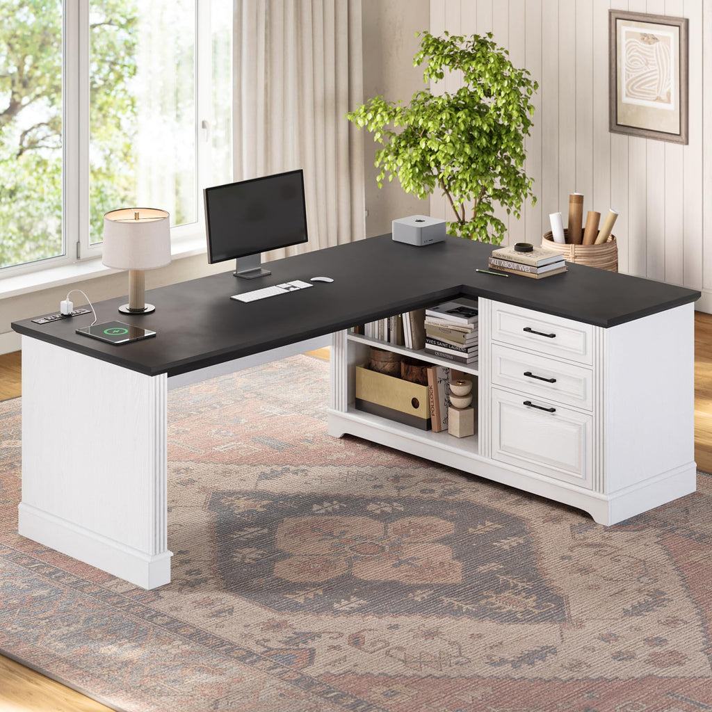 61" L Shaped Desk with Drawers F408