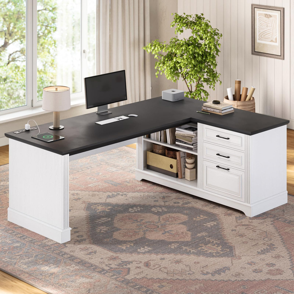 61" L Shaped Desk with Drawers F408