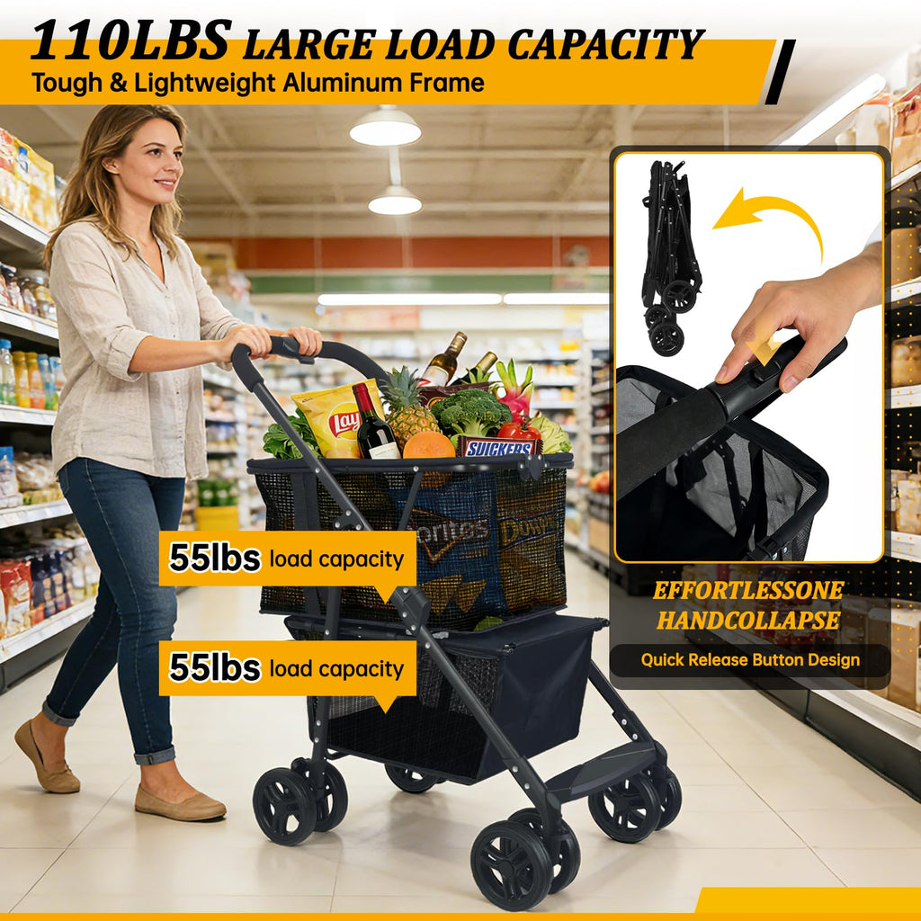 2-in-1 Folding Shopping Cart & Pet Stroller I60013