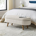 Beige Oval Storage Ottoman Bench with Rubber Wood Legs R502283
