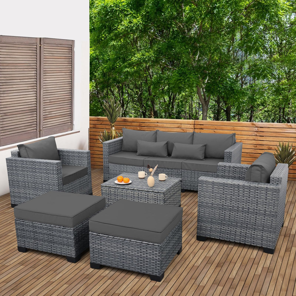 6 Pieces Wicker Patio Furniture Set Light Grey L390753
