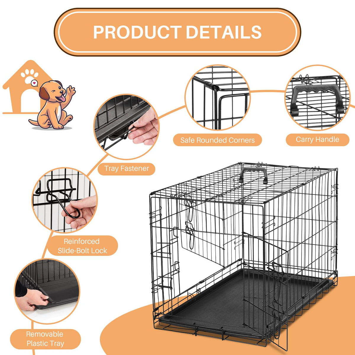 48 Inch Foldable Metal Dog Crate with Divider Panel J49819