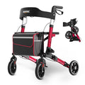 Red Foldable Lightweight Aluminum Rollator Walker with Seat and Brakes C439602