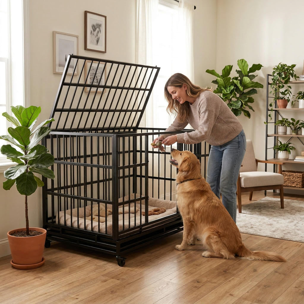 48" Metal Dog Crate with Tray & Wheels K625520