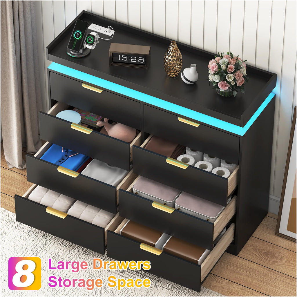 Black 8 Drawer Wood Dresser E942543