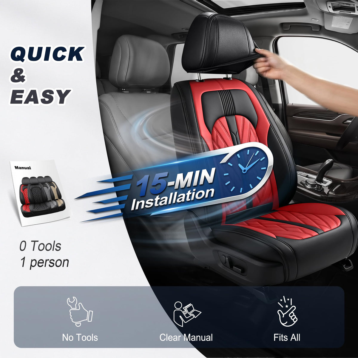 Leather Full Set 5 Seats Seat Covers W9843