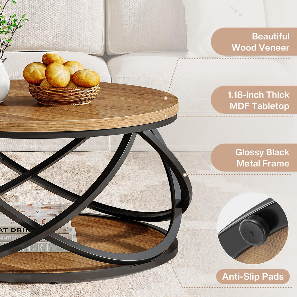 2-Tier Round Coffee Table with Storage Shelf A4836