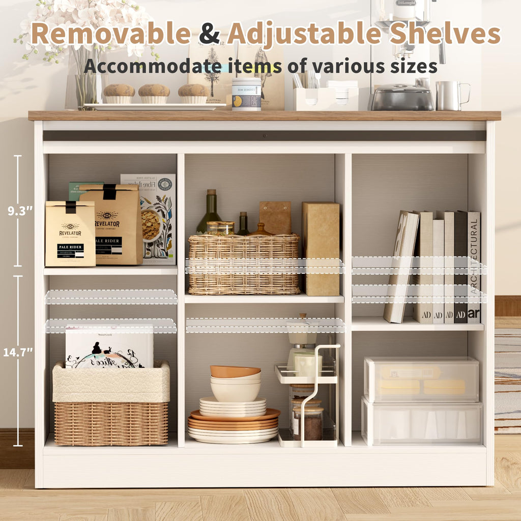 Rustic White Coffee Bar Cabinet with Sliding Barn Doors K512651