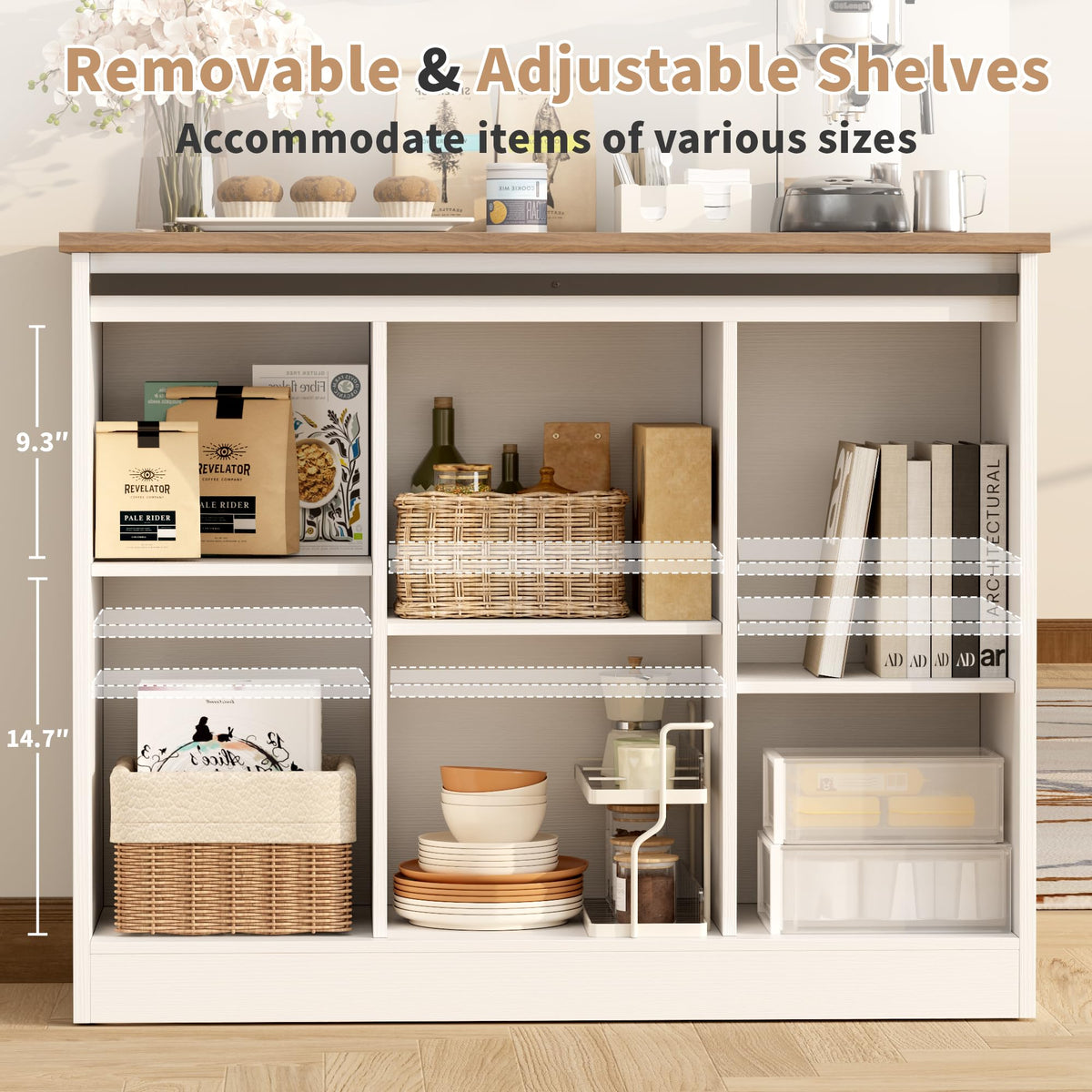 Rustic White Coffee Bar Cabinet with Sliding Barn Doors K512651