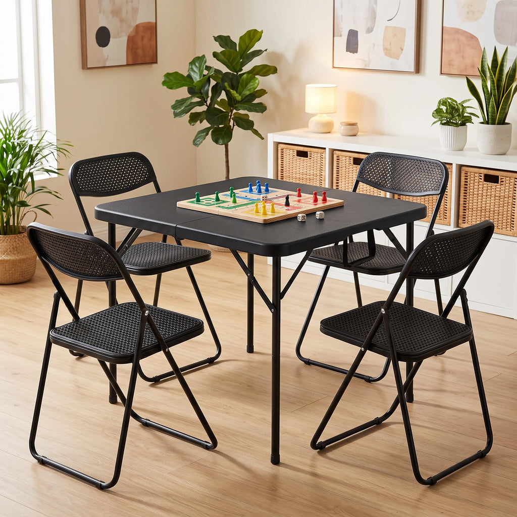 34" Square Folding Card Table with Built-in Handle, Black L8950