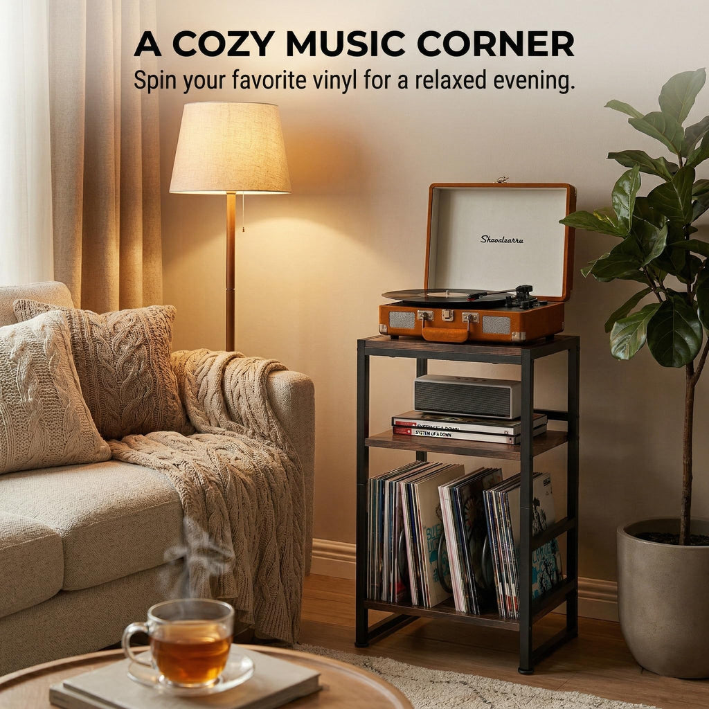3-Tier Record Player Stand with Storage B520416