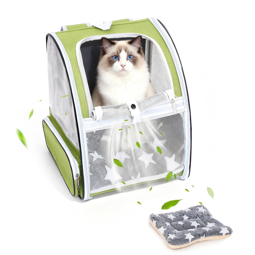 Cat Backpack Carrier with Washable Bed Mat Green A6583