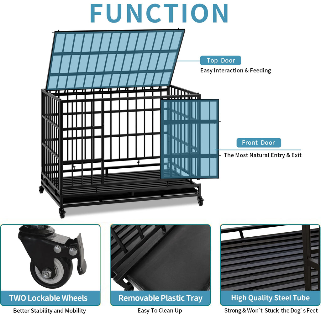 48" Metal Dog Crate with Tray & Wheels K625520
