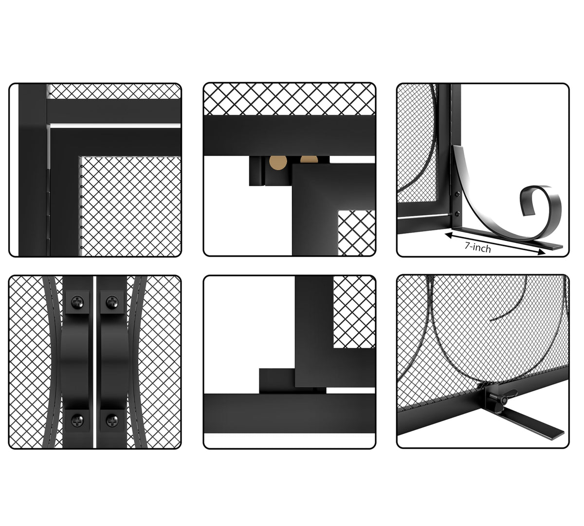 Flat Fireplace Screen with Hinged Doors Wrought Iron Mesh Black A316901