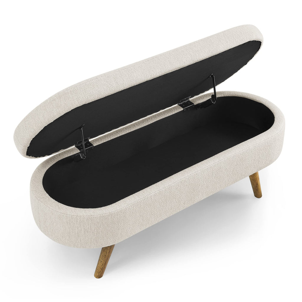 Beige Oval Storage Ottoman Bench with Rubber Wood Legs R502283