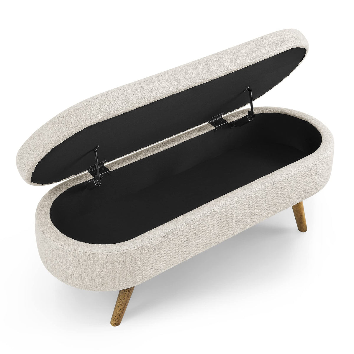 Beige Oval Storage Ottoman Bench with Rubber Wood Legs R502283