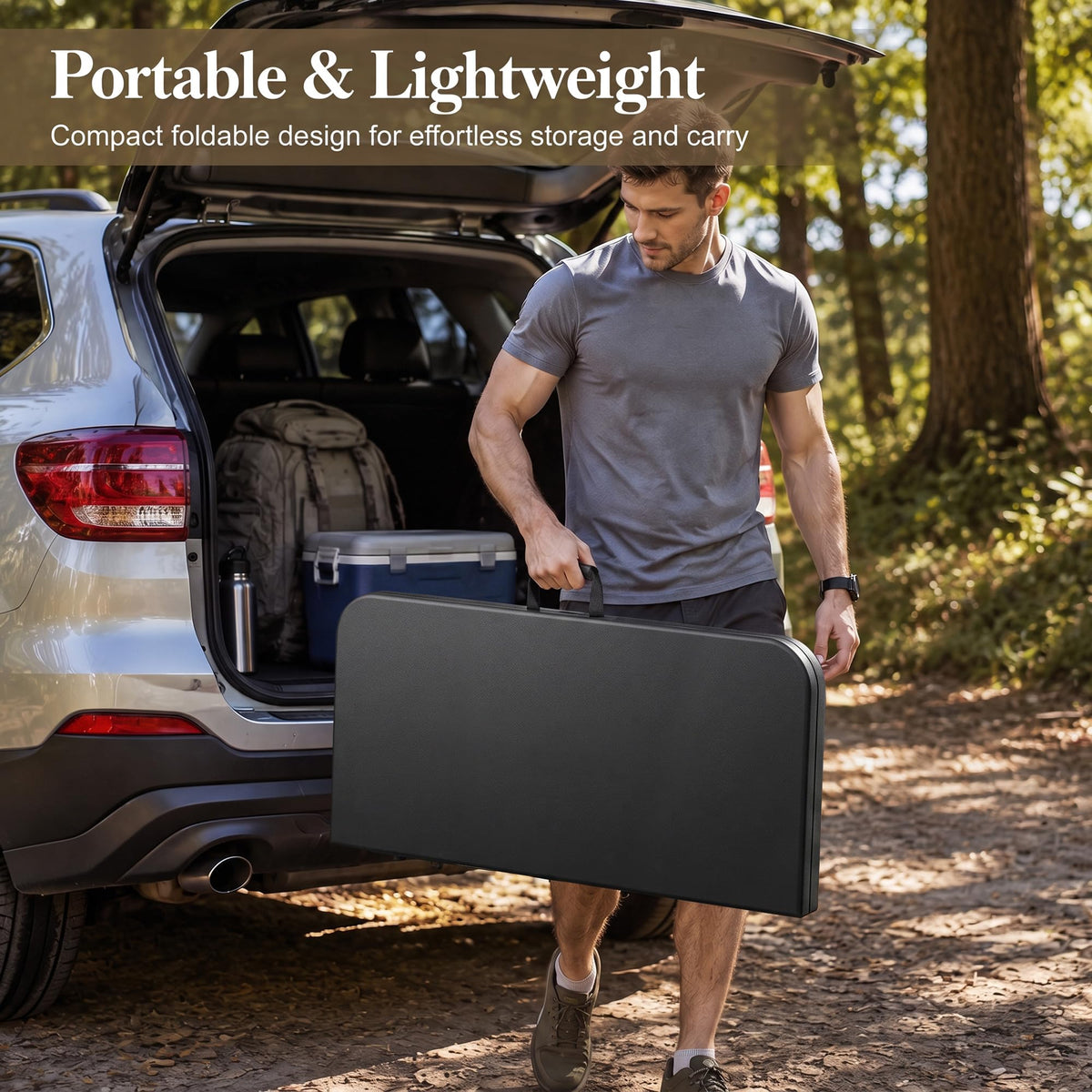 34" Square Folding Card Table with Built-in Handle, Black L8950
