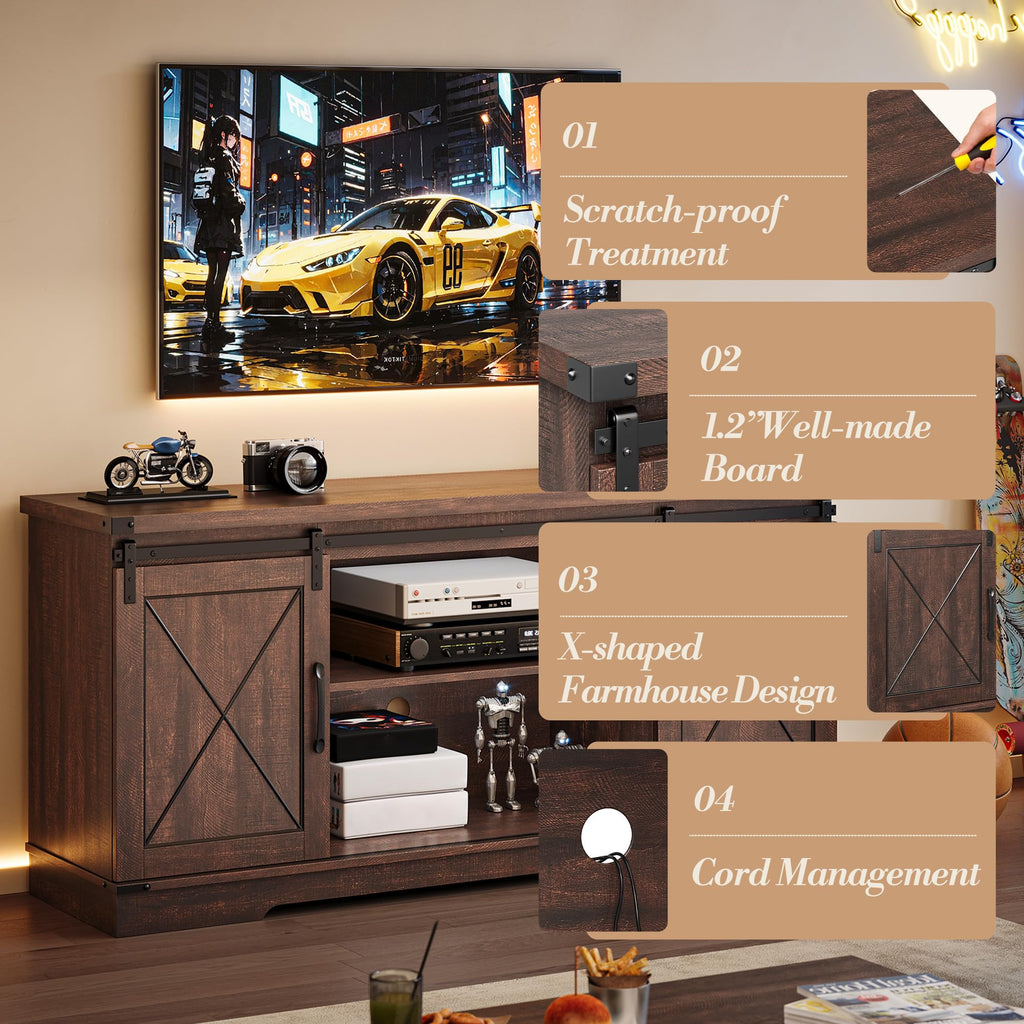 Farmhouse TV Stand with Sliding Barn Doors O329