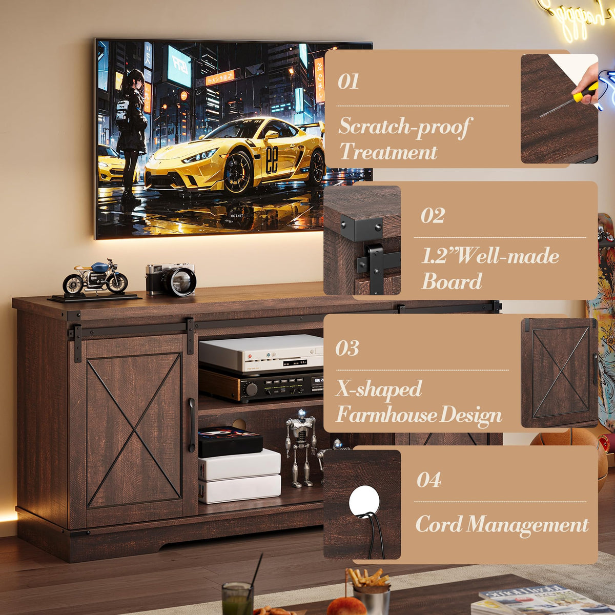 Farmhouse TV Stand with Sliding Barn Doors O329
