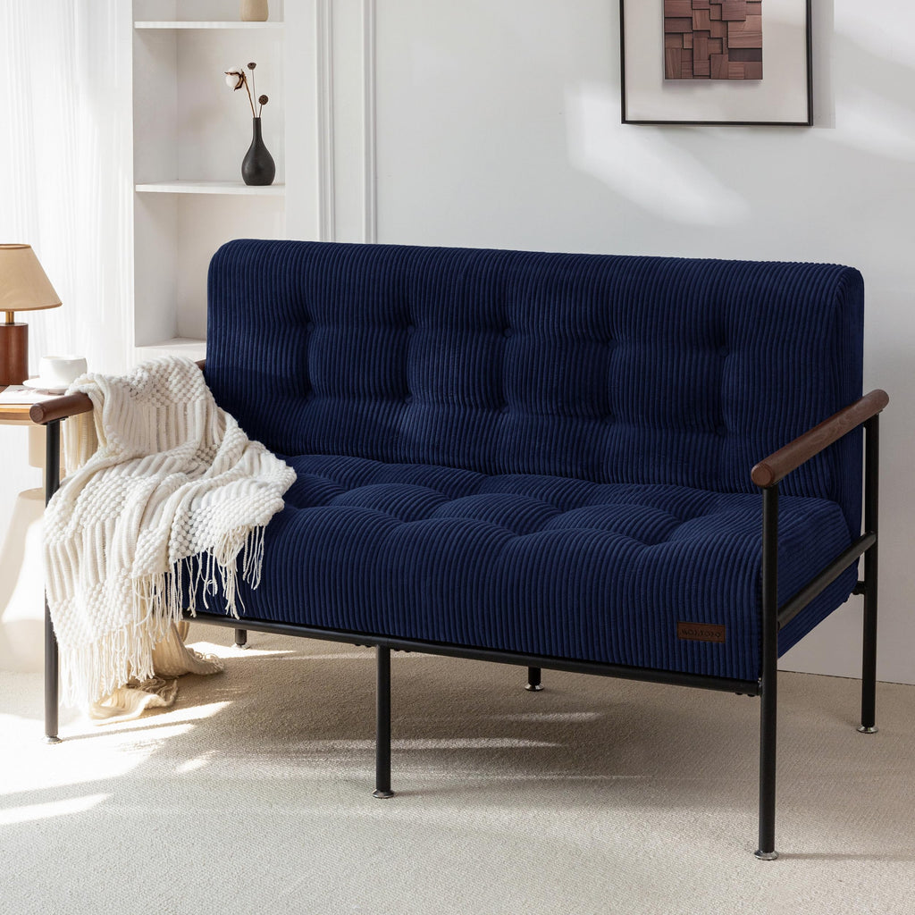 Loveseat Sofa Chair with Metal Frame and Wood Armrests P58124
