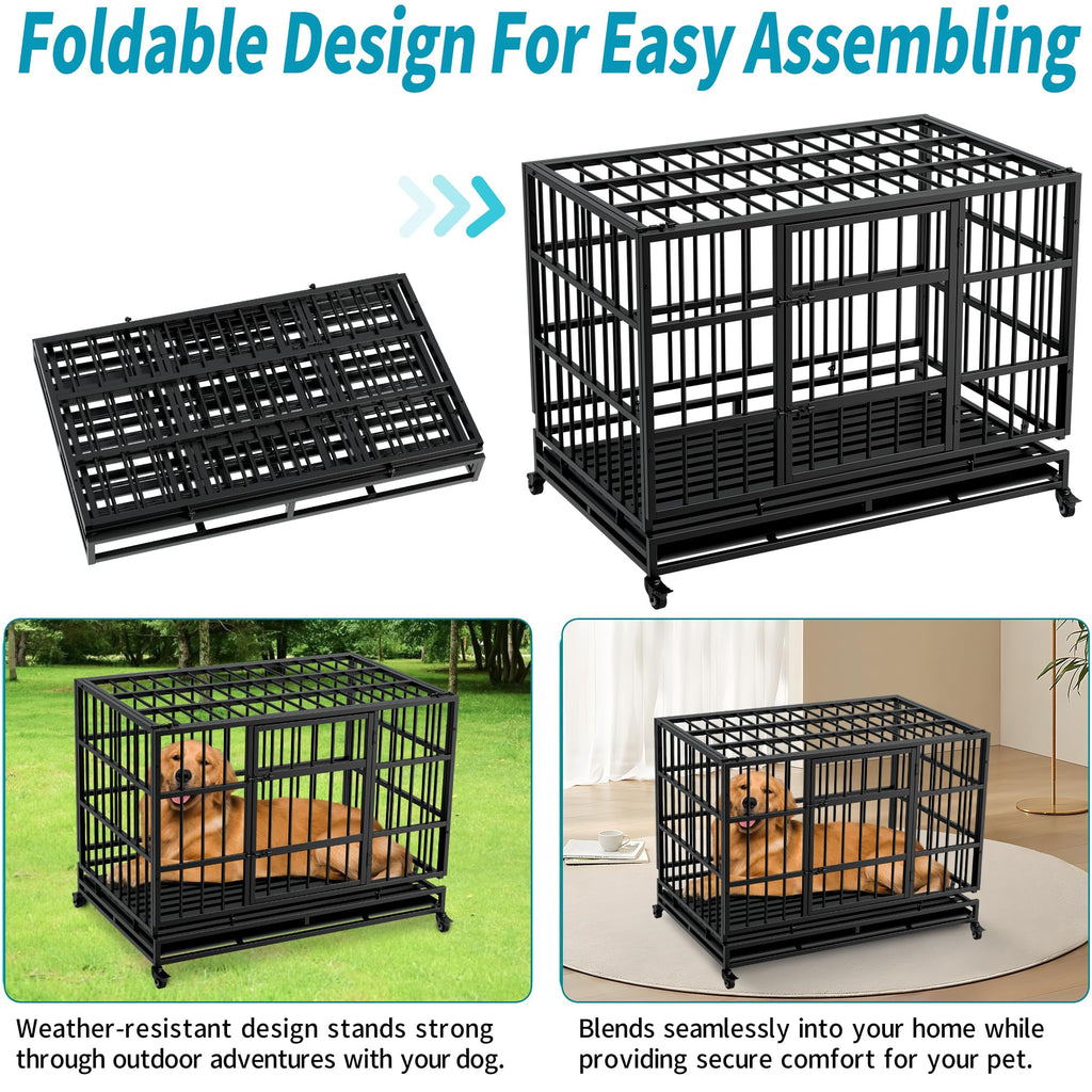 48" Metal Dog Crate with Tray & Wheels K625520