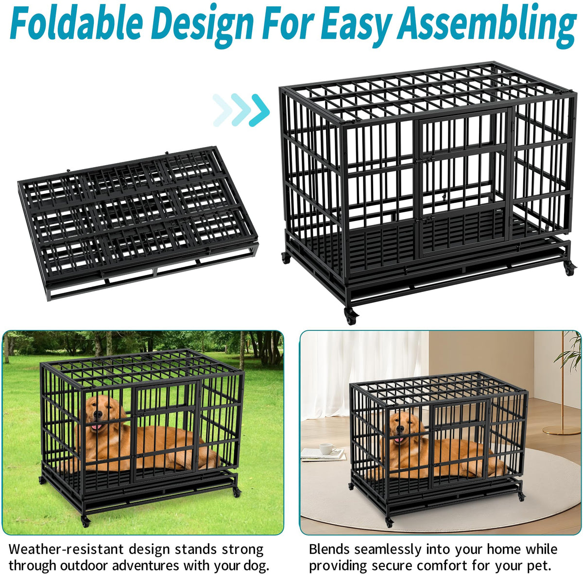 48" Metal Dog Crate with Tray & Wheels K625520