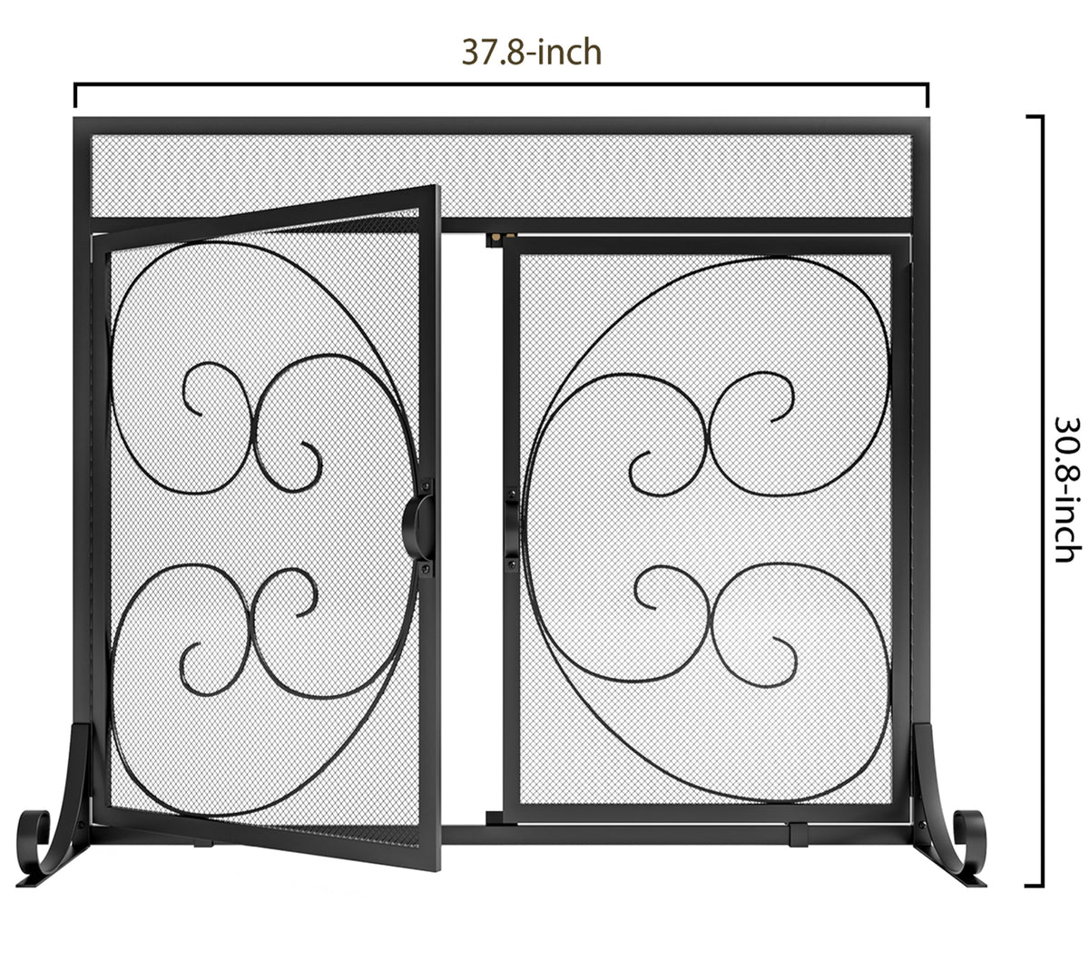 Flat Fireplace Screen with Hinged Doors Wrought Iron Mesh Black A316901