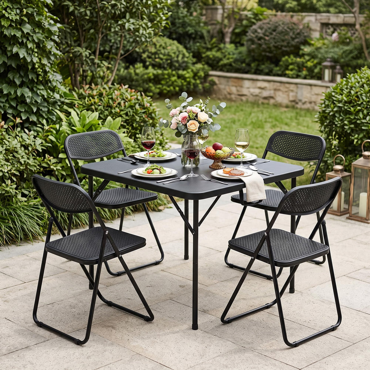 34" Square Folding Card Table with Built-in Handle, Black L8950