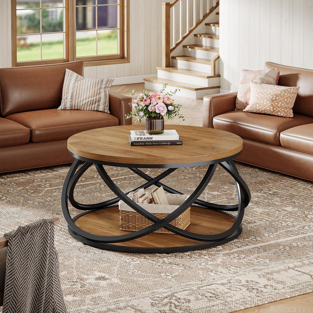2-Tier Round Coffee Table with Storage Shelf A4836